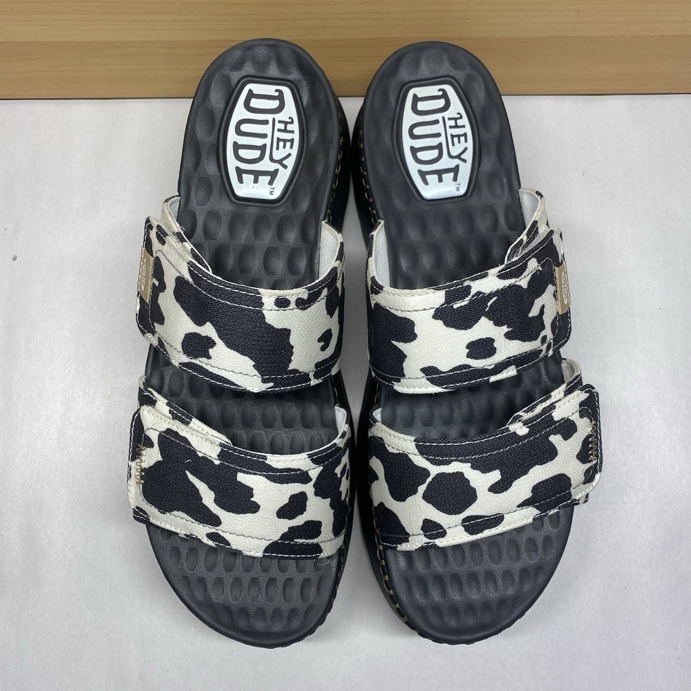 Hey Dude Sandal Womens Sz 10 Delray Classic Platform Slide Whipstitch Black Cow - Picture 4 of 13